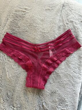 Victoria's Secret Burgundy Lace Mesh Thong Bikini Panty